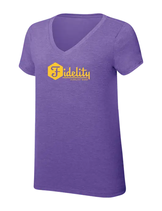 Womens Simply Soft V-Neck Purple Frost 4.5oz  Poly/Combed Ring Spun Cotton T-Shirt w/Fidelity Bank Logo