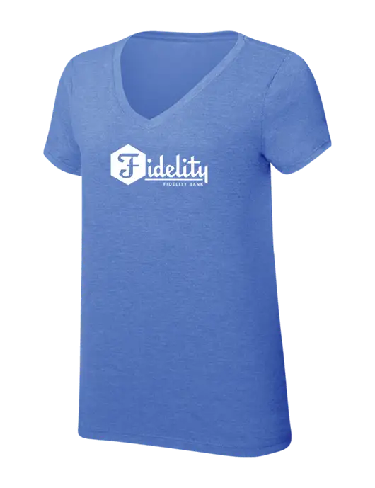Womens Simply Soft V-Neck Royal Frost 4.5oz  Poly/Combed Ring Spun Cotton T-Shirt w/Fidelity Bank Logo