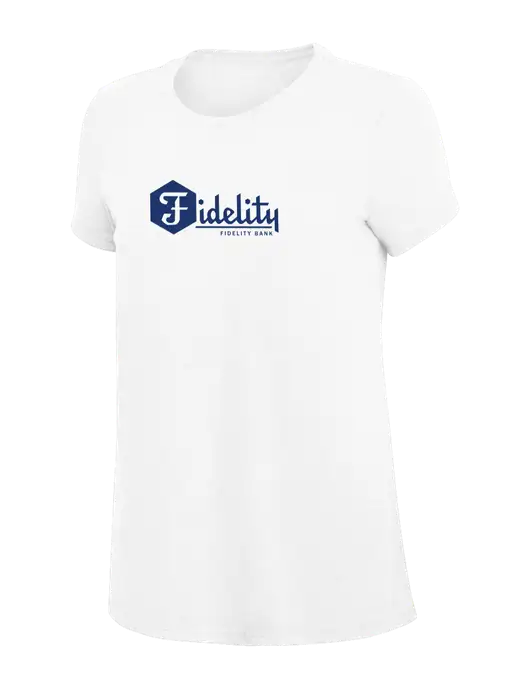 Womens Simply Soft White 4.5oz Poly/Combed Ring Spun Cotton T-Shirt
 w/Fidelity Bank Logo
