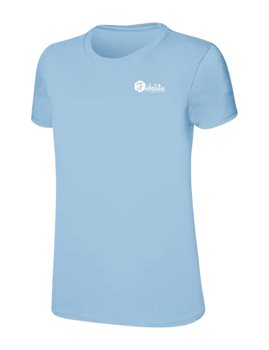 Womens Ring Spun Light Blue 4.5 oz T-Shirt w/Fidelity Bank Logo