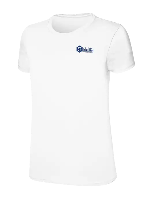 Womens Ring Spun White 4.5 oz T-Shirt w/Fidelity Bank Logo