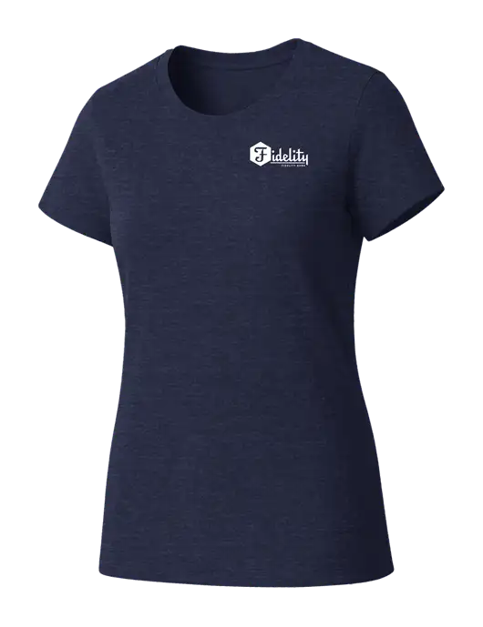 Womens Seriously Soft Heathered Navy T-Shirt w/Fidelity Bank Logo