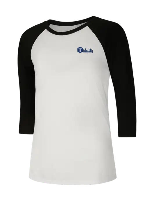 Womens Simply Soft 3/4 Sleeve Black/White Ring Spun Cotton T-Shirt w/Fidelity Bank Logo