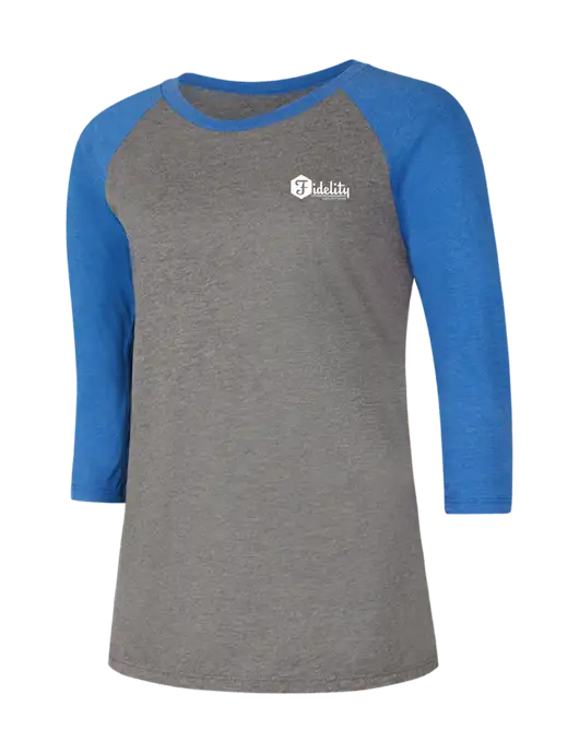 Womens Simply Soft 3/4 Sleeve Royal Frost/Grey Ring Spun Cotton T-Shirt w/Fidelity Bank Logo