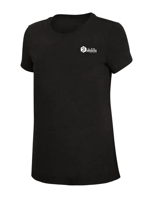 Womens Simply Soft Black 4.5oz Poly/Combed Ring Spun Cotton T-Shirt w/Fidelity Bank Logo