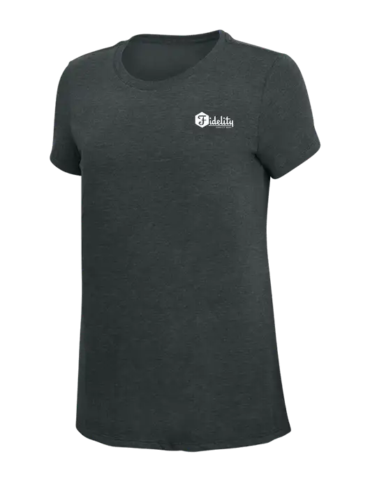 Womens Simply Soft Black Frost 4.5oz Poly/Combed Ring Spun Cotton T-Shirt w/Fidelity Bank Logo