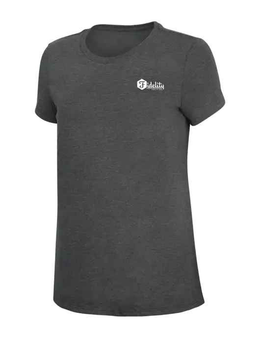 Womens Simply Soft Charcoal 4.5oz Poly/Combed Ring Spun Cotton T-Shirt w/Fidelity Bank Logo