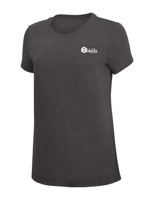 Womens Simply Soft Heather Charcoal 4.5oz  Poly/Combed Ring Spun Cotton T-Shirt w/Fidelity Bank Logo
