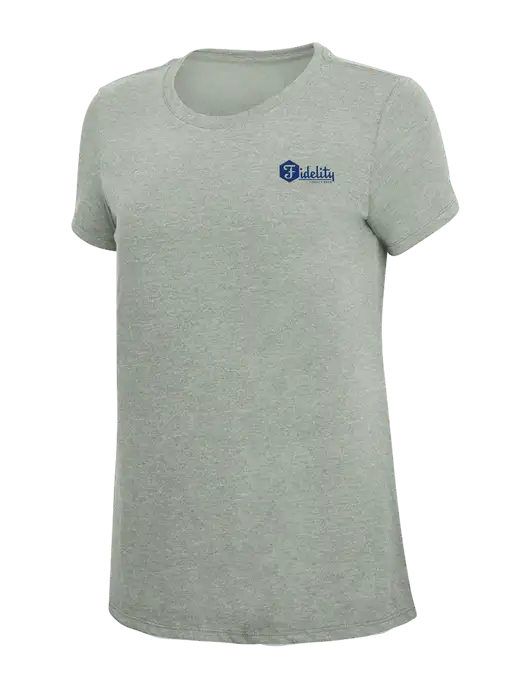 Womens Simply Soft Heathered Light Grey 4.5oz Poly/Combed Ring Spun Cotton T-Shirt w/Fidelity Bank Logo