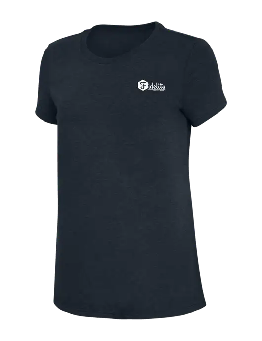 Womens Simply Soft Navy 4.5oz Poly/Combed Ring Spun Cotton T-Shirt w/Fidelity Bank Logo