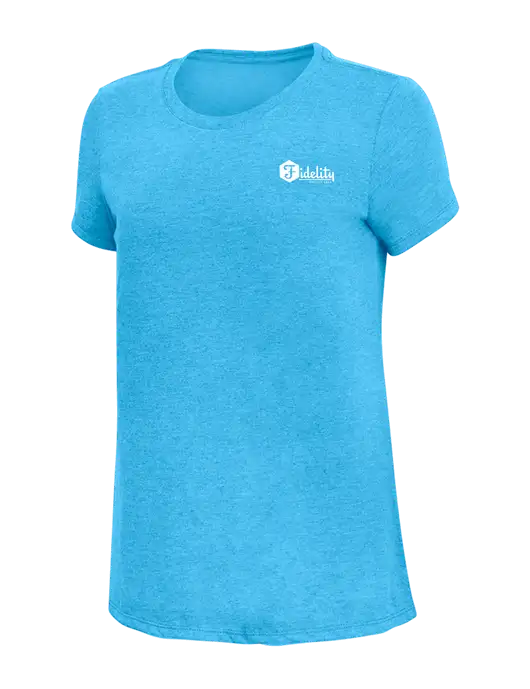 Womens Simply Soft Turquoise Frost 4.5oz  Poly/Combed Ring Spun Cotton T-Shirt w/Fidelity Bank Logo