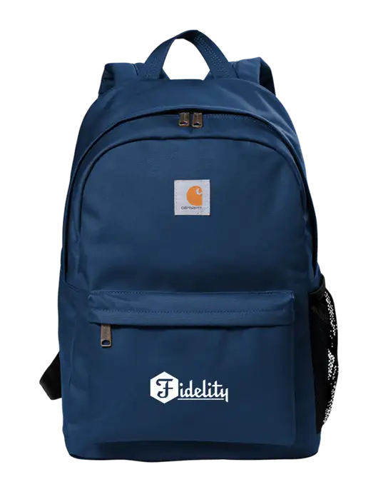 Carhartt Navy Canvas Backpack w/Fidelity Bank Logo