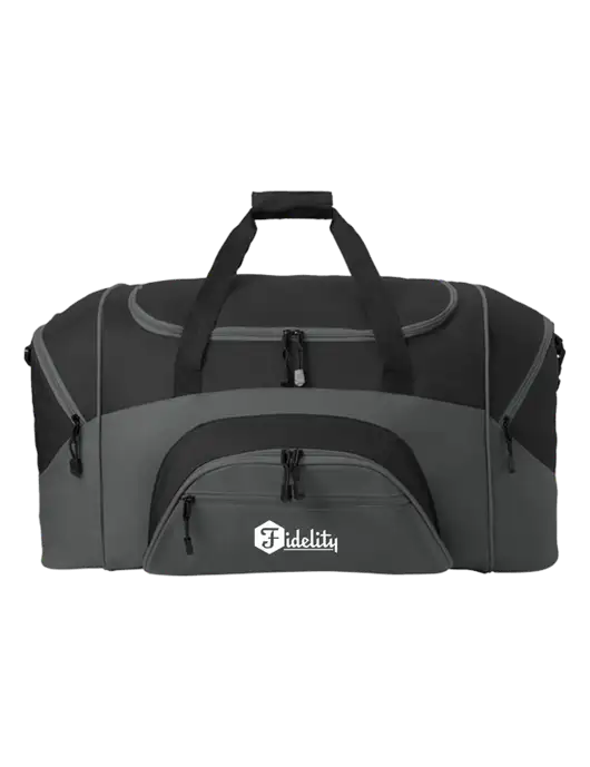 Standard Colorblock Black/Dark Grey Sport Duffel w/Fidelity Bank Logo