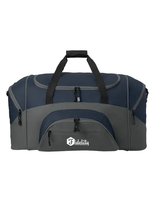 Standard Colorblock Navy/Dark Grey Sport Duffel w/Fidelity Bank Logo