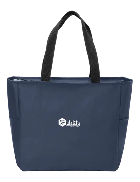Everyday Navy Zip Tote  w/Fidelity Bank Logo