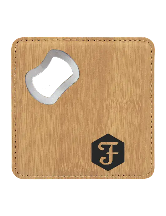 Bamboo Leatherette Coaster with Bottle Opener w/Fidelity Bank Logo
