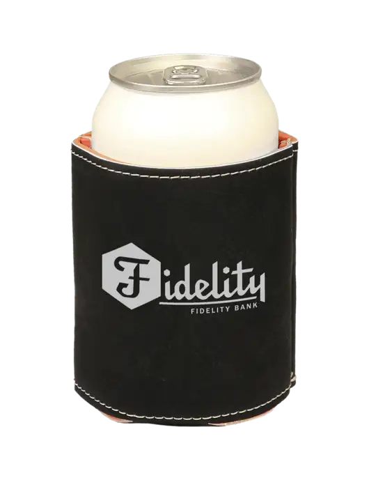 Black Leatherette Beverage Holder w/Fidelity Bank Logo