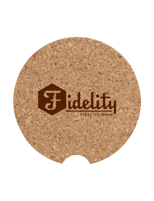 Cork Car Coaster, 2.5" w/Fidelity Bank Logo