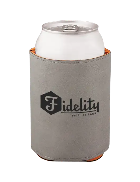 Grey Leatherette Beverage Holder w/Fidelity Bank Logo