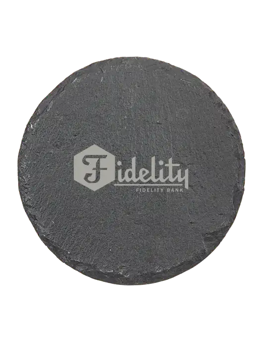 Round Slate Coaster w/Fidelity Bank Logo