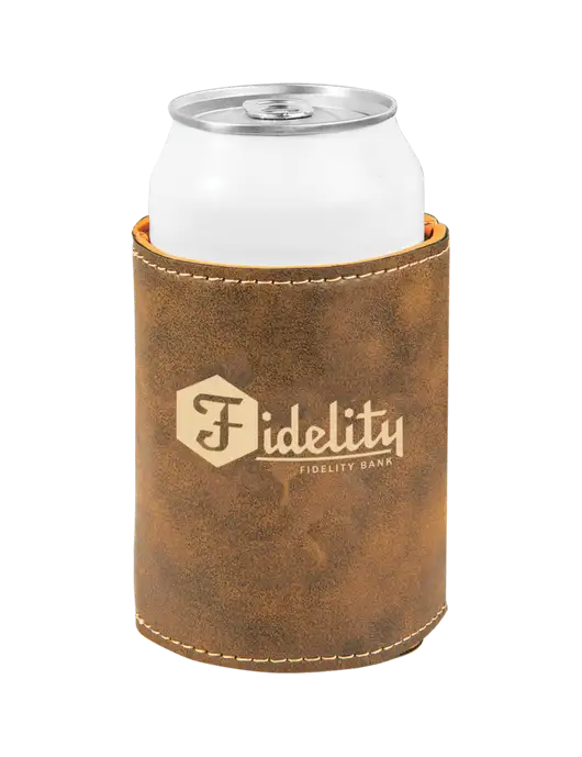 Rustic Leatherette Beverage Holder w/Fidelity Bank Logo