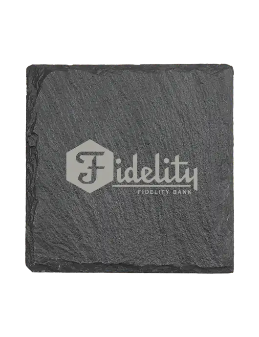 Square Slate Coaster, 4 x 4 w/Fidelity Bank Logo