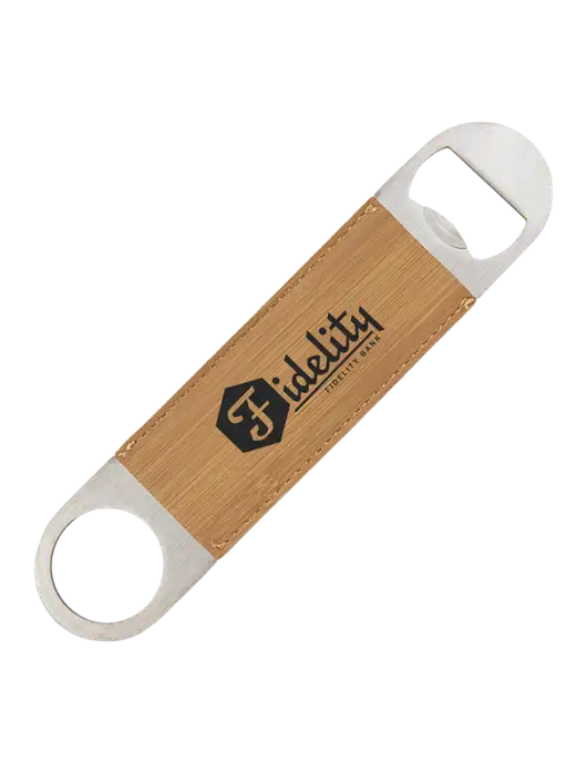 Bamboo Leatherette Bottle Opener w/Fidelity Bank Logo