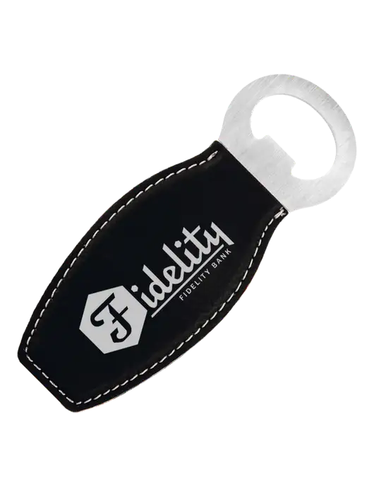 Black Leatherette Bottle Opener with Magnet w/Fidelity Bank Logo