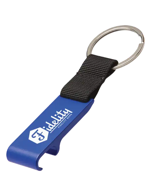 Blue Bottle Opener & Key Ring w/Fidelity Bank Logo