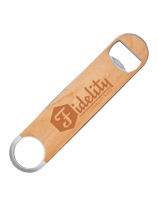Bottle Opener w/Wood Veneer, 7 x 1.2 w/Fidelity Bank Logo