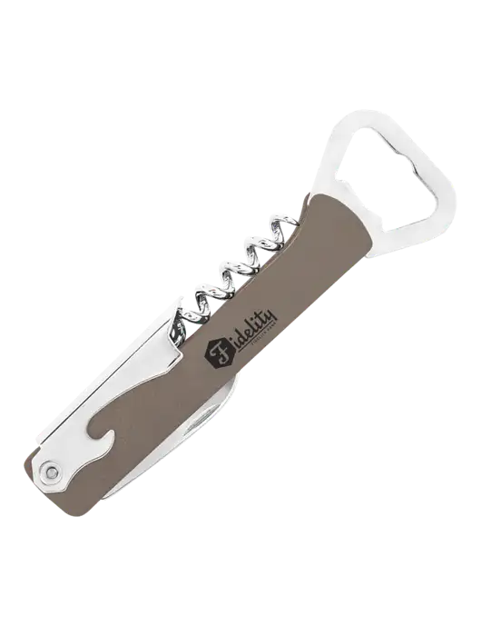 Grey Leatherette Wine Bottle Opener w/Fidelity Bank Logo