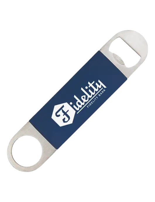 Navy Bottle Opener with Silicone Grip w/Fidelity Bank Logo