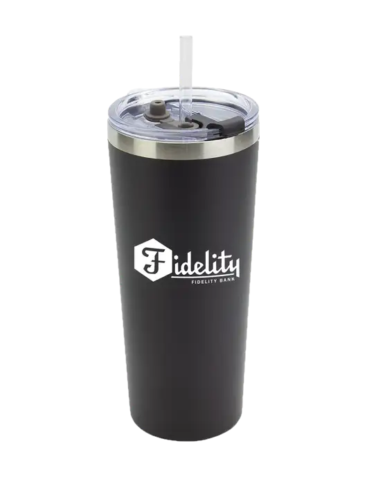 Brighton Black 20 oz Insulated Tumbler & Straw w/Fidelity Bank Logo