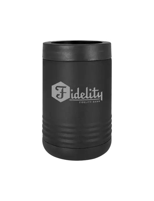 Polar Camel 12 oz Powder Coated Black Vacuum Insulated Beverage Holder w/Fidelity Bank Logo
