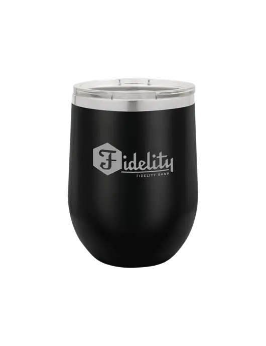 Polar Camel 12 oz Powder Coated Black Vacuum Insulated Stemless Wine Tumbler w/Fidelity Bank Logo