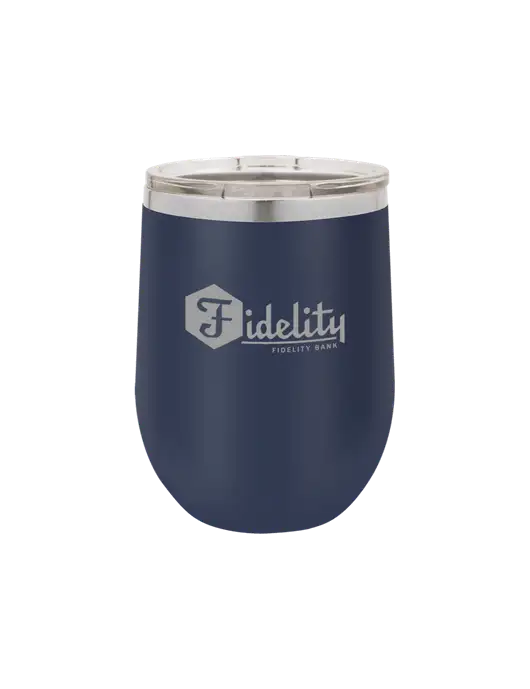 Polar Camel 12 oz Powder Coated Navy Vacuum Insulated Stemless Wine Tumbler w/Fidelity Bank Logo