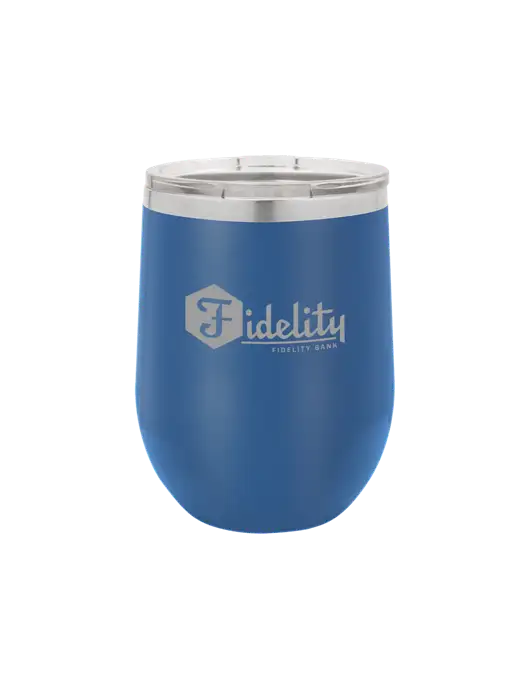 Polar Camel 12 oz Powder Coated Royal Vacuum Insulated Stemless Wine Tumbler w/Fidelity Bank Logo