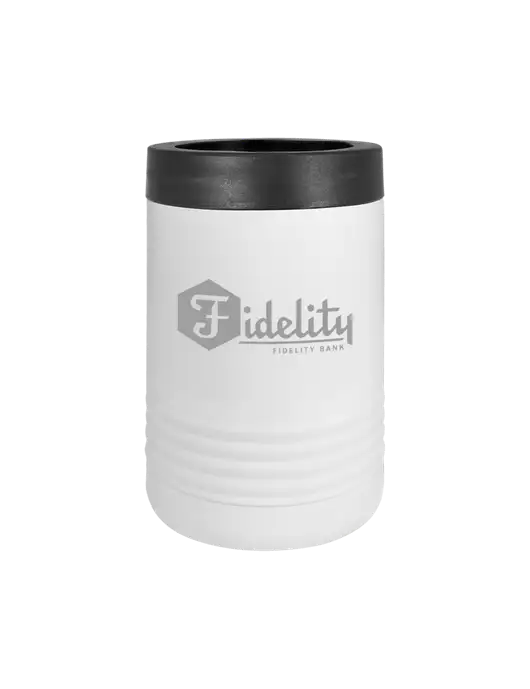 Polar Camel 12 oz Powder Coated White Vacuum Insulated Beverage Holder w/Fidelity Bank Logo