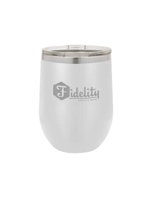 Polar Camel 12 oz Powder Coated White Vacuum Insulated Stemless Wine Tumbler w/Fidelity Bank Logo