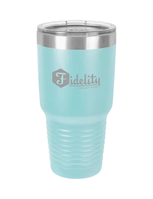 Polar Camel 30 oz Powder Coated Light Blue Vacuum Insulated Tumbler w/Fidelity Bank Logo