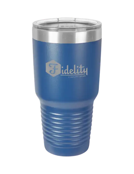 Polar Camel 30 oz Powder Coated Royal Vacuum Insulated Tumbler w/Fidelity Bank Logo