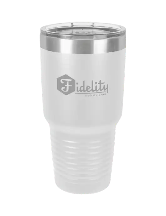 Polar Camel 30 oz Powder Coated White Vacuum Insulated Tumbler  w/Fidelity Bank Logo