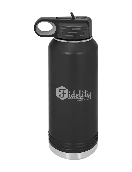 Polar Camel 32 oz Powder Coated Black Vacuum Insulated Water Bottle w/Fidelity Bank Logo