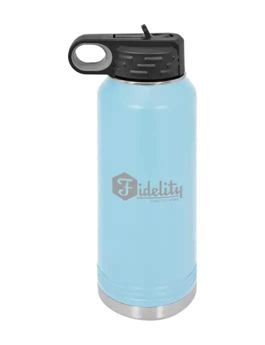 Polar Camel 32 oz Powder Coated Light Blue Vacuum Insulated Water Bottle w/Fidelity Bank Logo