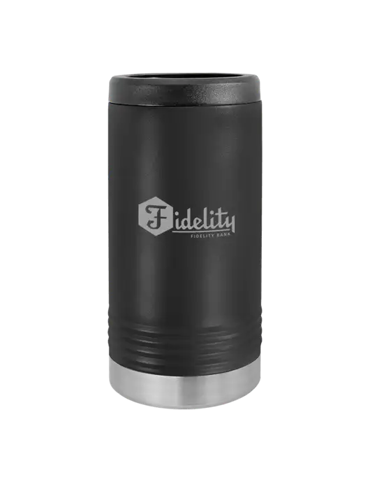 Polar Camel Powder Coated Black Vacuum Insulated Slim Beverage Holder w/Fidelity Bank Logo