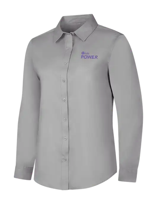 Light Grey Womens Long Sleeve Superpro React Twill Shirt w/Power Logo