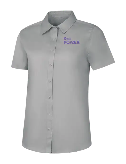 Womens Light Grey Short Sleeve Superpro React Twill Shirt w/Power Logo