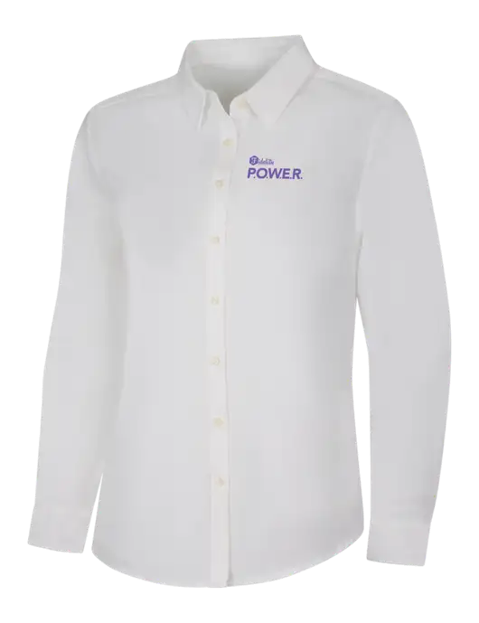 Womens White Long Sleeve Superpro React Twill Shirt w/Power Logo