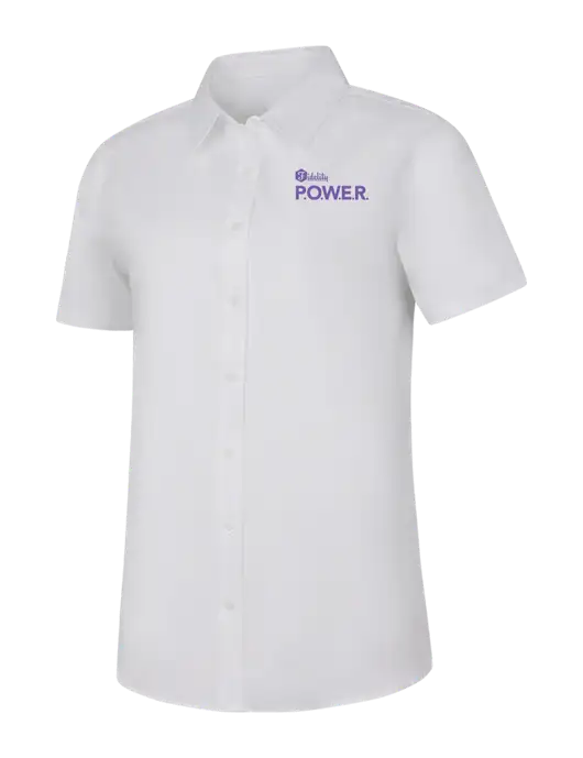 Womens White Short Sleeve Superpro React Twill Shirt w/Power Logo