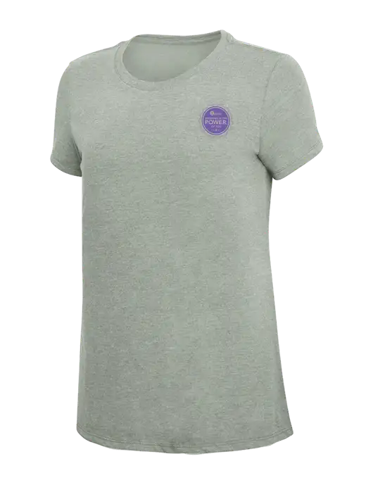 Womens Simply Soft Heathered Light Grey 4.5oz Poly/Combed Ring Spun Cotton T-Shirt w/Power Logo